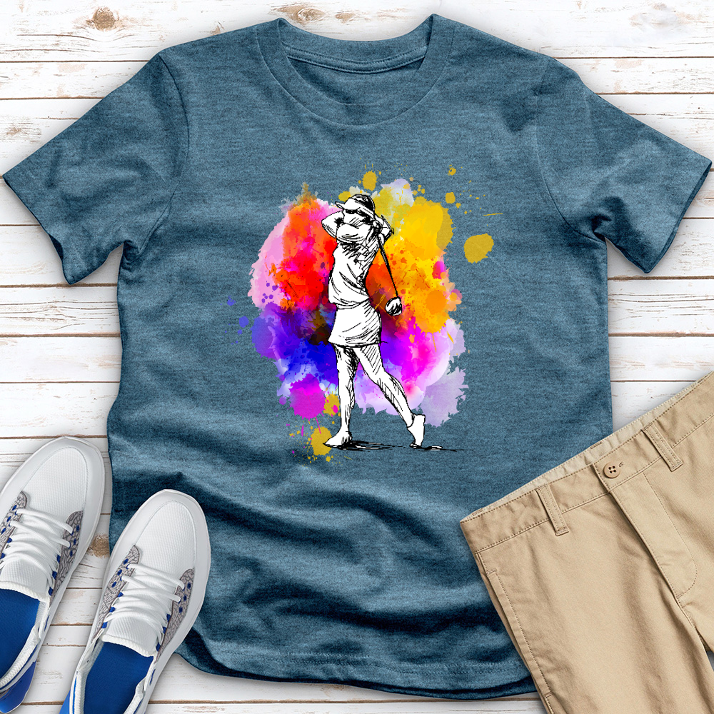 Watercolor Female Golfer Heathered Tee