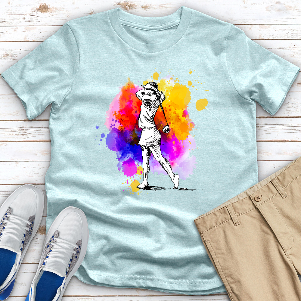 Watercolor Female Golfer Heathered Tee