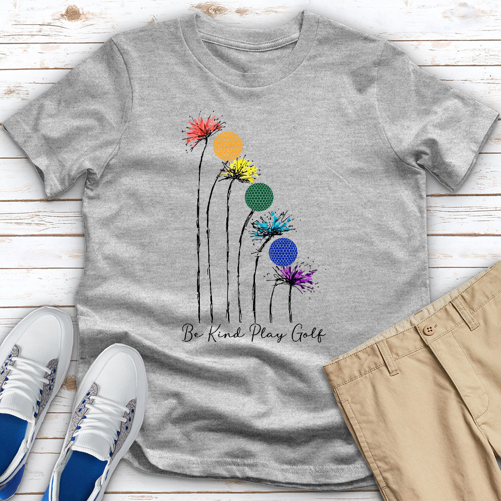 Be Kind Play Golf Rainbow Golf Heathered Tee