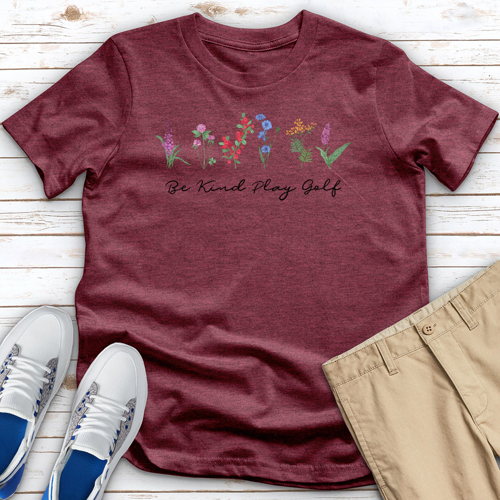 Be Kind Play Golf with Flower Heathered Tee