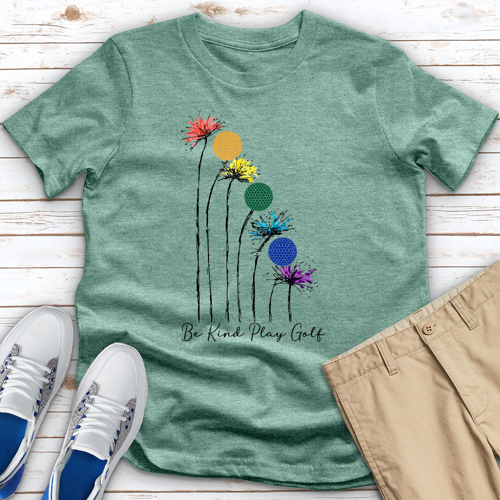 Be Kind Play Golf Rainbow Golf Heathered Tee