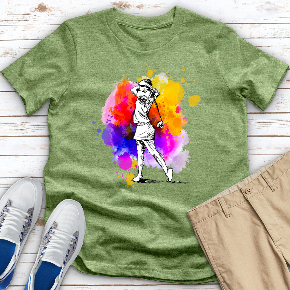 Watercolor Female Golfer Heathered Tee