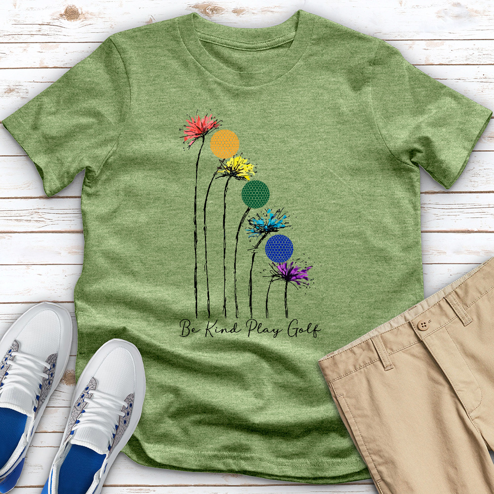 Be Kind Play Golf Rainbow Golf Heathered Tee