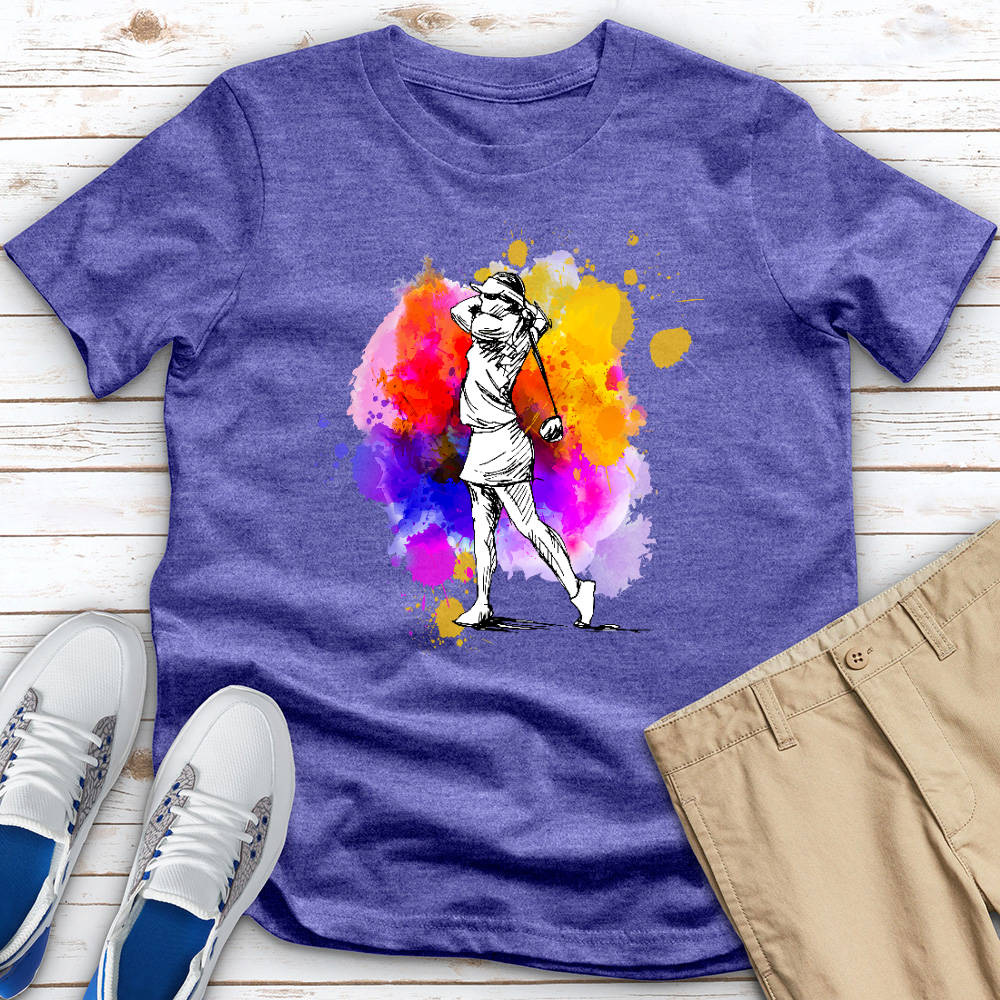 Watercolor Female Golfer Heathered Tee