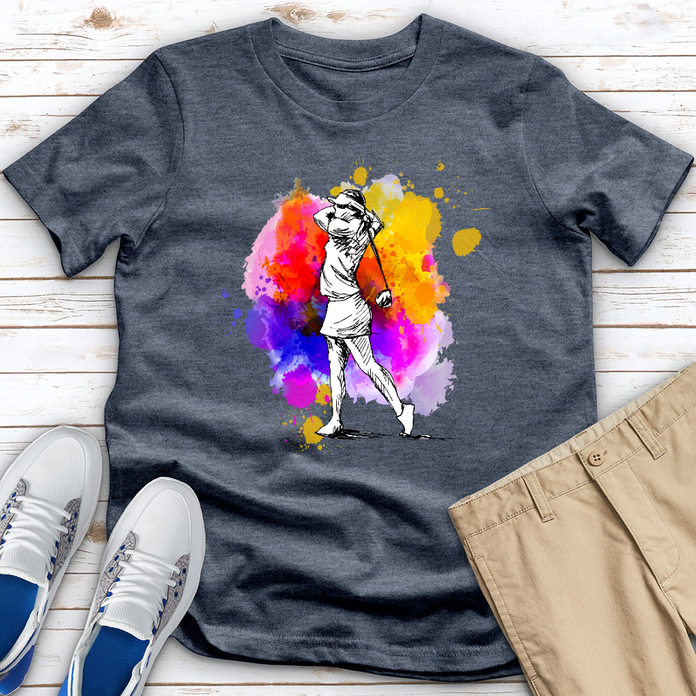 Watercolor Female Golfer Heathered Tee