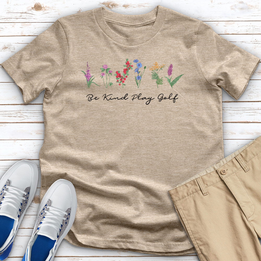 Be Kind Play Golf with Flower Heathered Tee